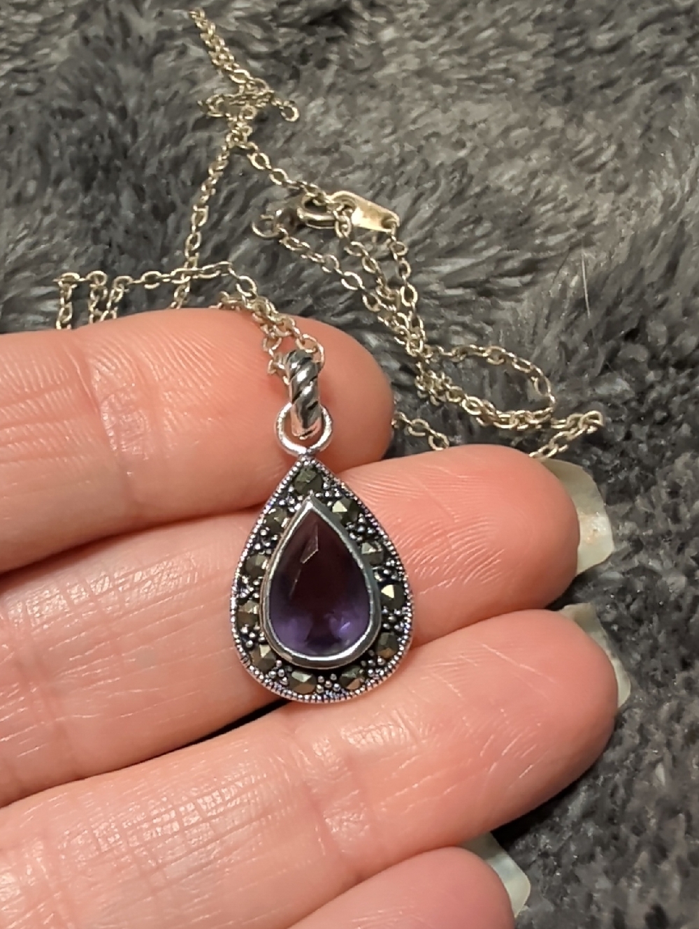 Sterling Silver Amethyst Teardrop Pendant Necklace